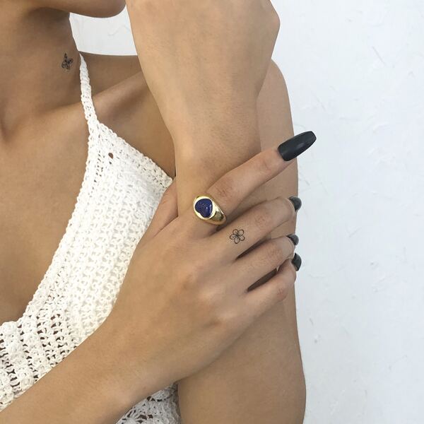 

Heart Decor Cuff Ring, Navy blue