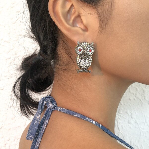 

Rhinestone Owl Decor Stud Earrings, Multicolor