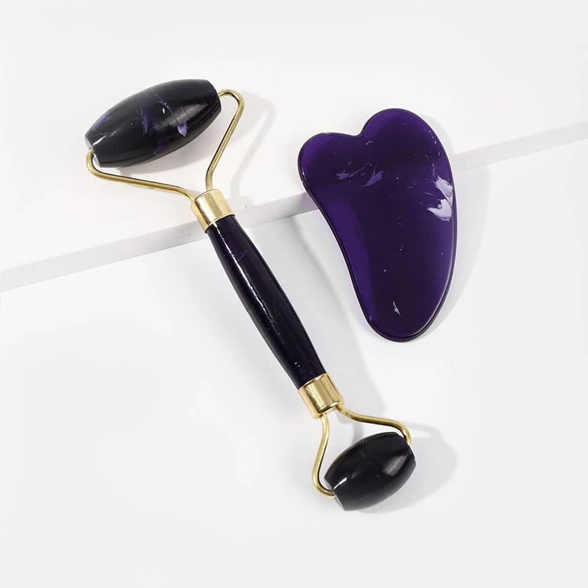 

1pc Facial Roller Massage & 1pc GUASHA Massage Board, Purple