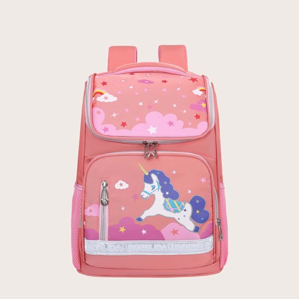 

Girls Unicorn Graphic Large Capacity School Bag, Baby pink