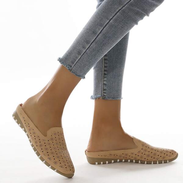 

Minimalist Hollow Out Flat Mules, Apricot