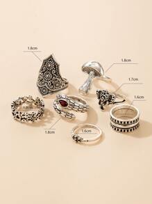 7pcs Textured Metal Ring - Silver - View 5