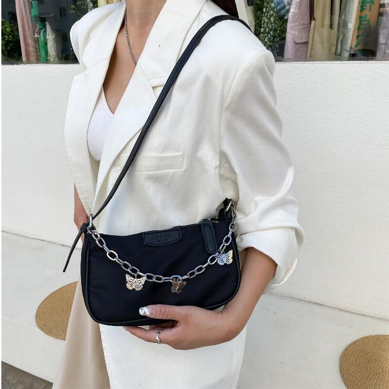

Butterfly Decor Shoulder Bag, Black