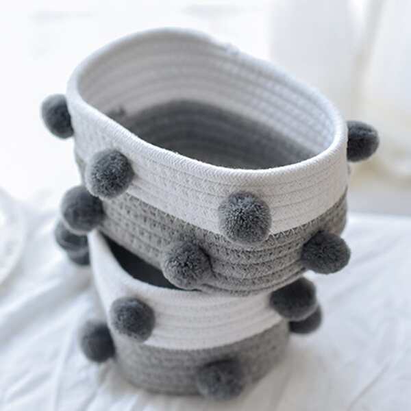 

1pc Pom Pom Decor Random Color Storage Basket, Multicolor