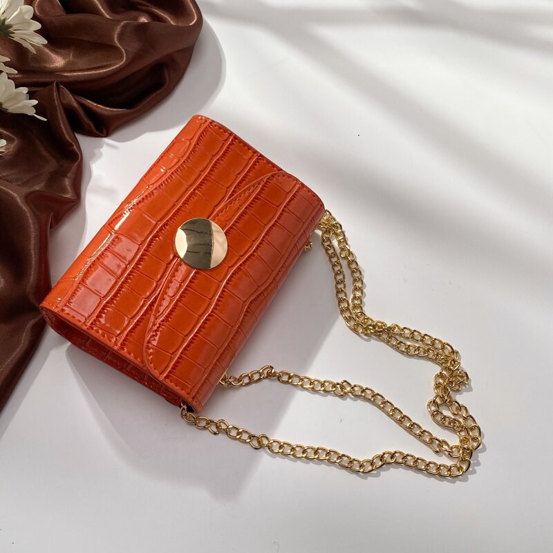 

Croc Embossed Chain Shoulder Bag, Orange