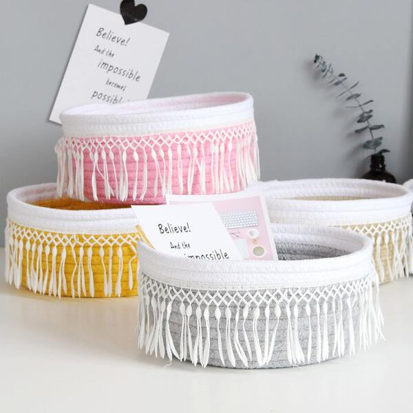 

1pc Tassel Decor Random Color Storage Basket, Multicolor