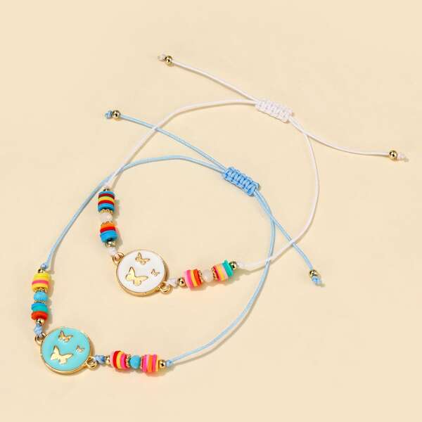 

2pcs Butterfly Detail Bracelet, Multicolor