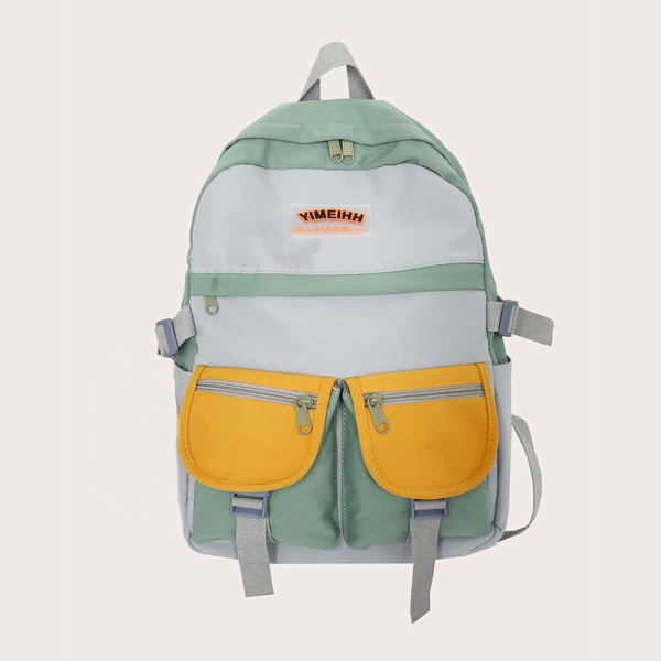 

Color Block Pocket Front Backpack, Green