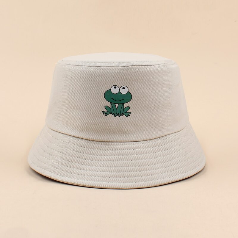 

Cartoon Frog Print Bucket Hat, Beige