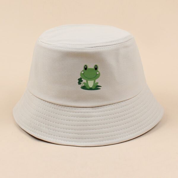 

Cartoon Frog Graphic Bucket Hat, Beige