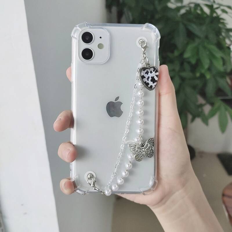 

Clear Phone Case With Butterfly Decor Hand Strap