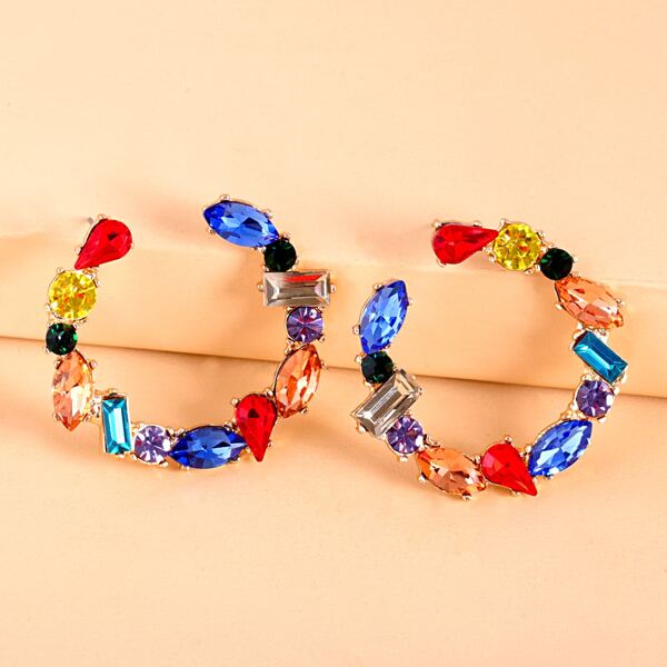 

Gemstone Decor Stud Earrings, Multicolor