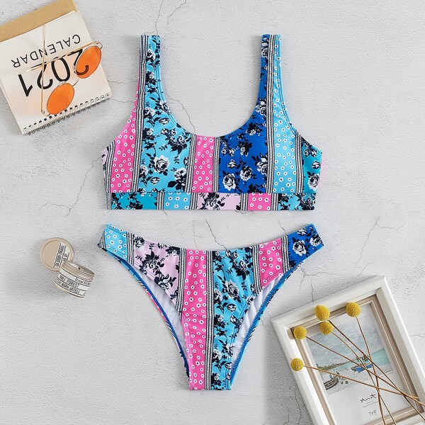 

Floral Print Bikini Swimsuit, Multicolor