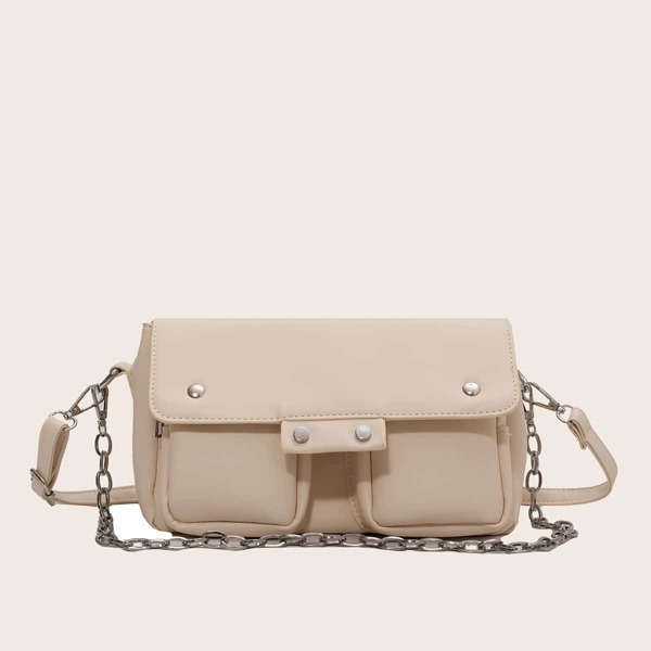 

Minimalist Multi-Pocket Flap Shoulder Bag, Beige