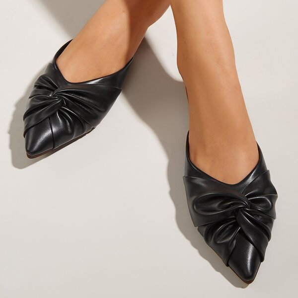 

Twist Design Point Toe Flat Mules, Black