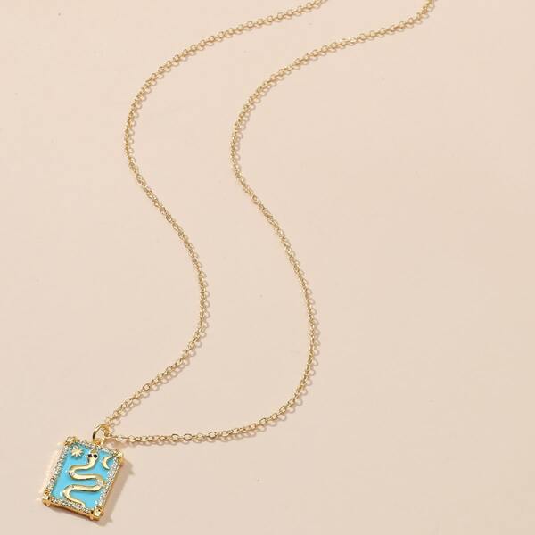 

Snake Decor Geometric Charm Gold Plated Necklace, Blue