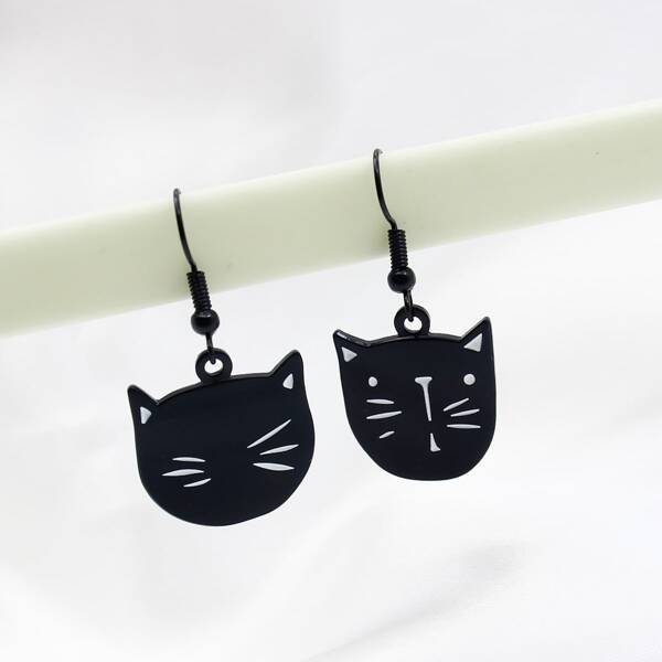 

Cat Drop Earrings, Black and white