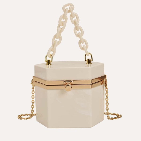 

Mini Chain Box Bag, Beige
