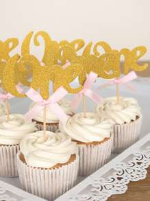 3入組字母設計蛋糕裝飾 - 金色 - 查看 1