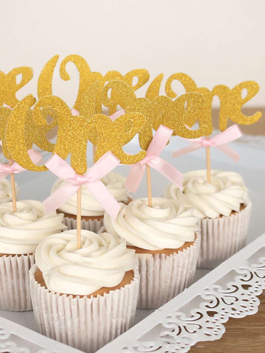 3入組字母設計蛋糕裝飾 - 金色 - 查看 1