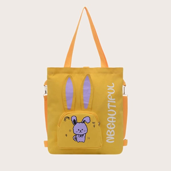 

Cartoon Graphic Pocket Front Shopper Bag, Yellow