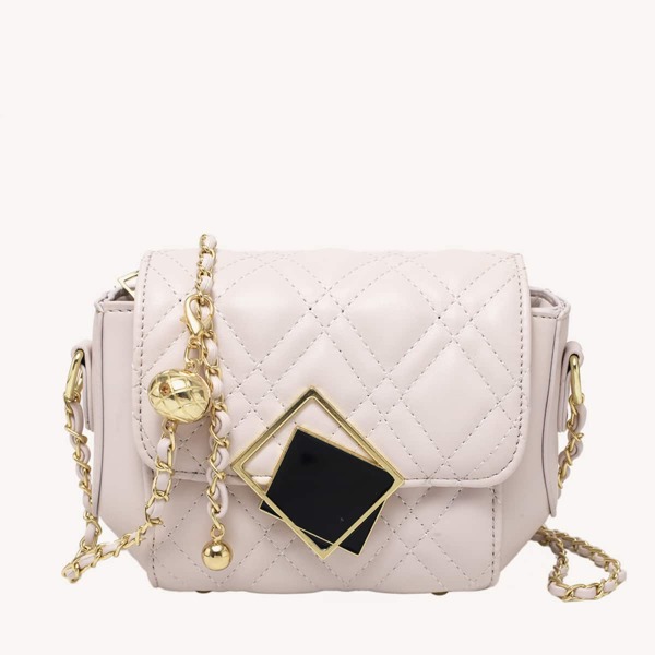 

Geo Decor Quilted Chain Bag, Beige