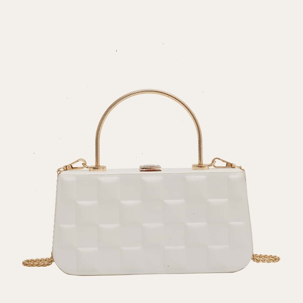 

Textured Chain Box Bag, White