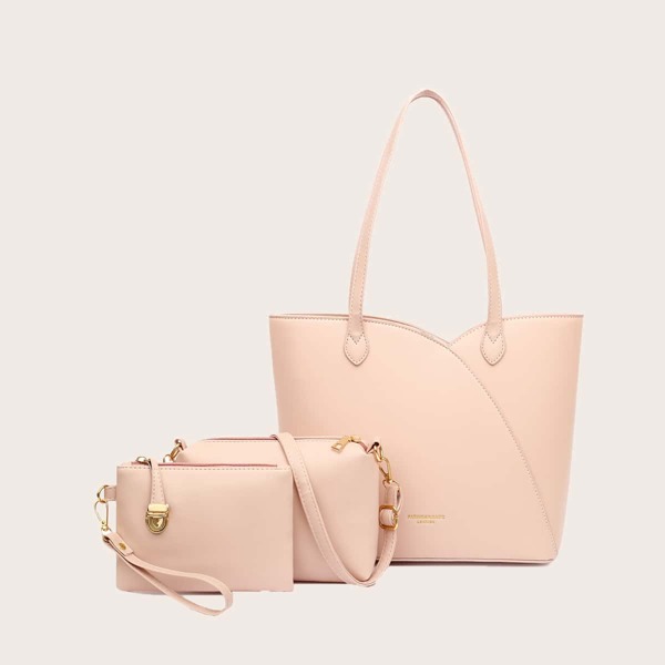 

3pcs Minimalist Large Capacity Tote Bag Set, Pink