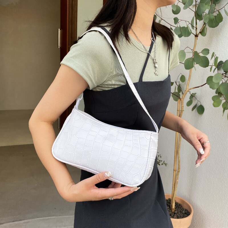 

Croc Embossed Baguette Bag, White