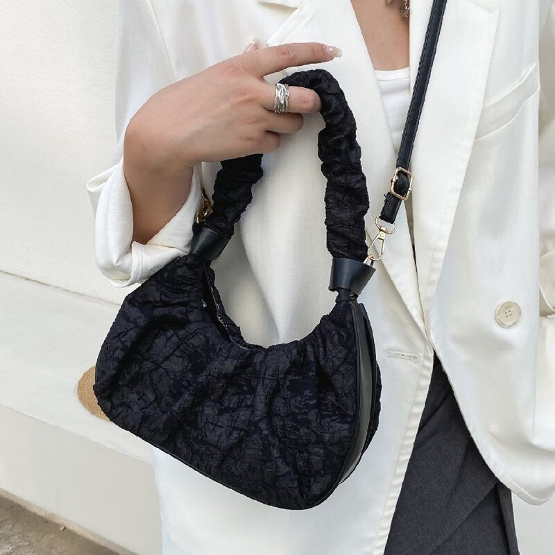 

Ruched Shoulder Bag, Black