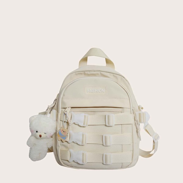 

Cartoon Charm Release Buckle Decor Backpack, Beige