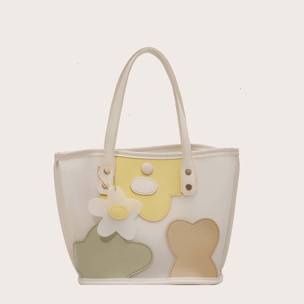 

Color Block Tote Bag, Beige