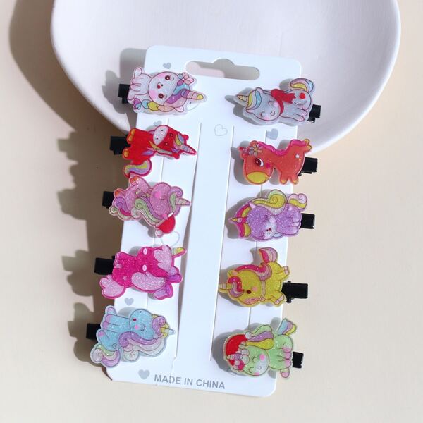

10pcs Toddler Girls Unicorn Hair Clip, Multicolor
