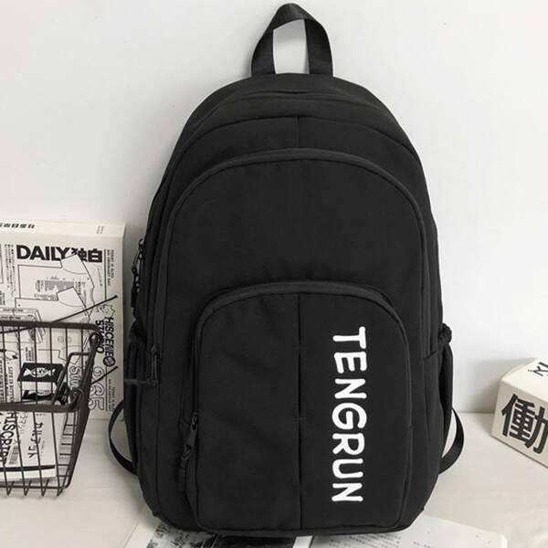 

Men Letter Graphic Backpack, Black