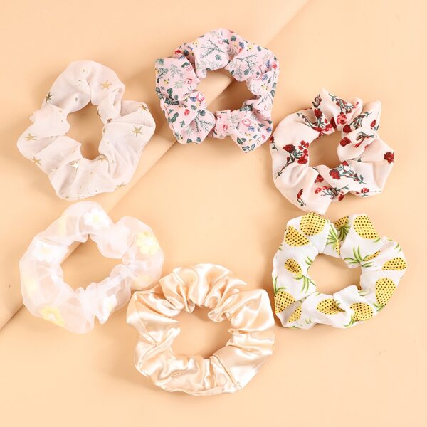 

6pcs Toddler Girls Floral Print Scrunchie, Multicolor