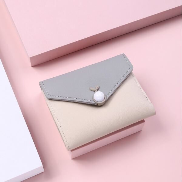 

Faux Pearl Decor Fold Over Purse, Grey