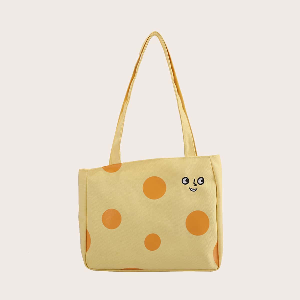 

Cartoon Graphic Tote Bag With Cartoon Bag Charm, Yellow