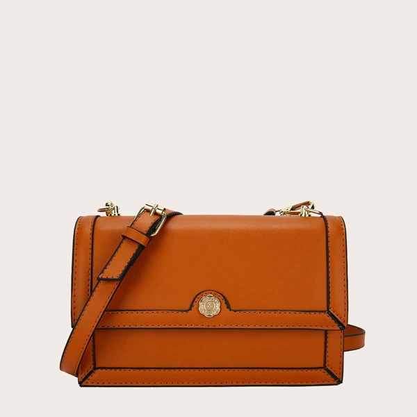 

Contrast Binding Flap Crossbody Bag, Brown