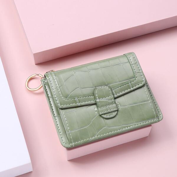

Croc Embossed Flap Card Holder, Green