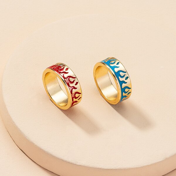 

2pcs Flame Graphic Ring, Gold