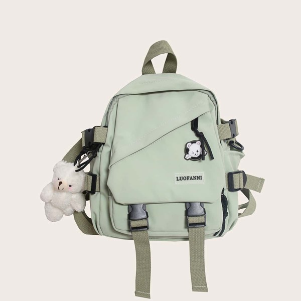 

Letter Patch Backpack With Bag Charm, Green