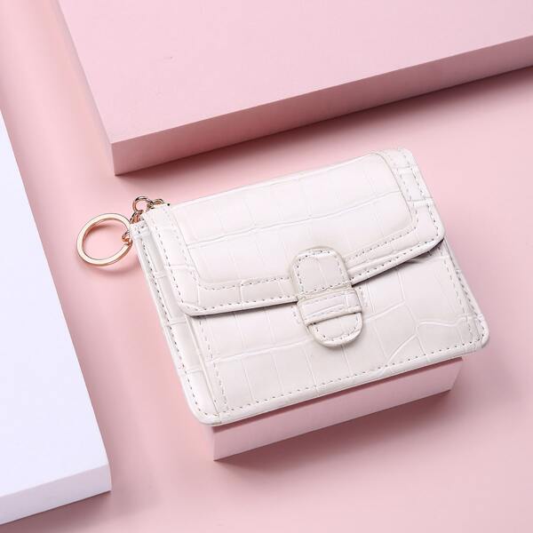 

Croc Embossed Flap Card Holder, White