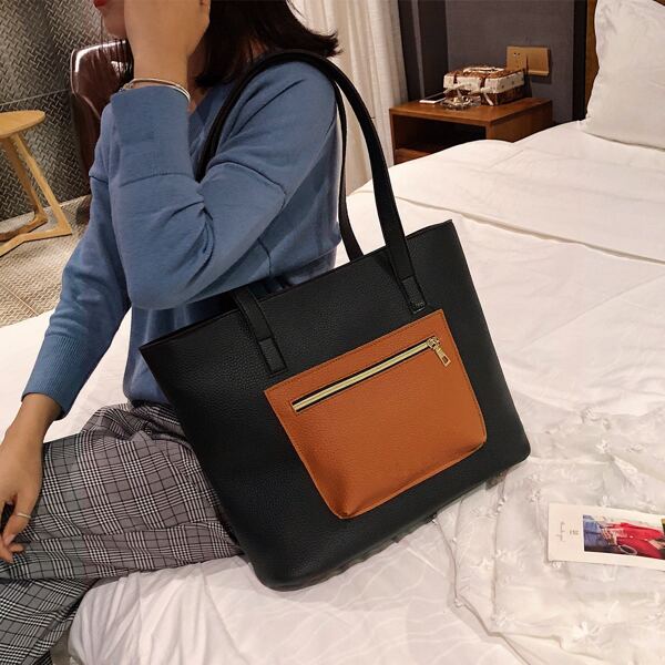 

Two Tone Large Capacity Tote Bag, Multicolor