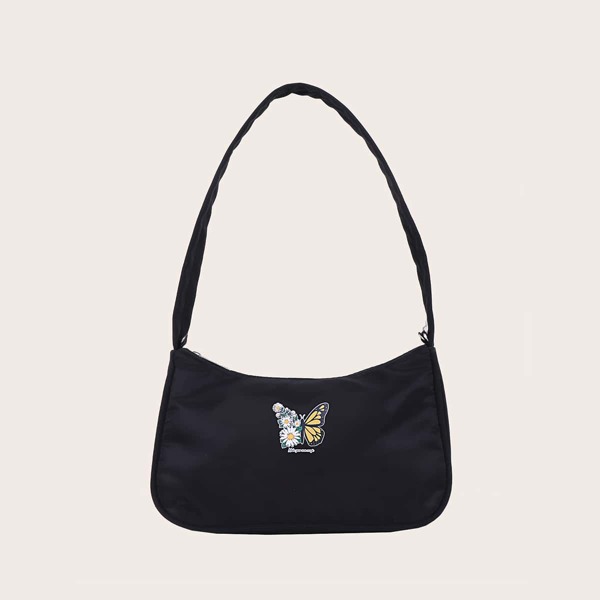 

Butterfly Graphic Baguette Bag, Black