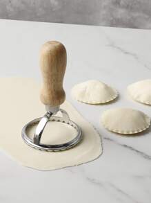 1pc Round Dumpling Mold, Wooden Handle Dough Press Mold For Kitchen - Silver - View 1