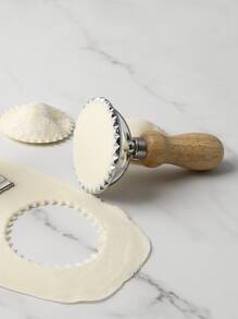 1pc Round Dumpling Mold, Wooden Handle Dough Press Mold For Kitchen - Silver - View 4