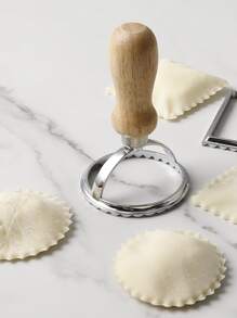 1pc Round Dumpling Mold, Wooden Handle Dough Press Mold For Kitchen - Silver - View 7