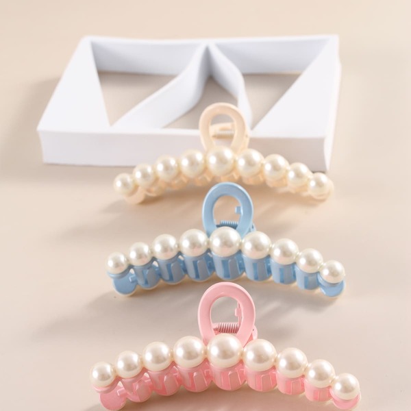 

3pcs Faux Pearl Decor Hair Claw, Multicolor