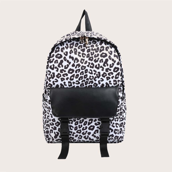 

Leopard Large Capacity Backpack, Black and white