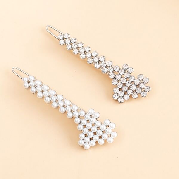 

2pcs Rhinestone Decor Hair Clip, Silver